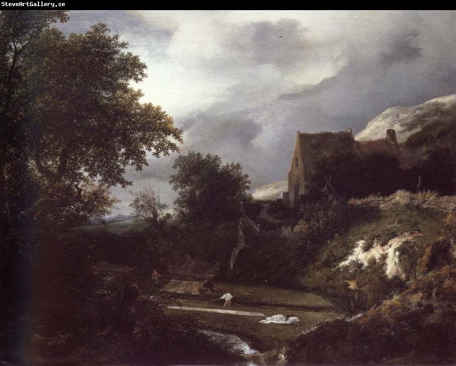 Jacob van Ruisdael Bleaching Ground in a hollow by a cottage